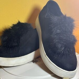 Steve Madden Velvet Fur Pom Pom Sneakers - Women Black Size 10